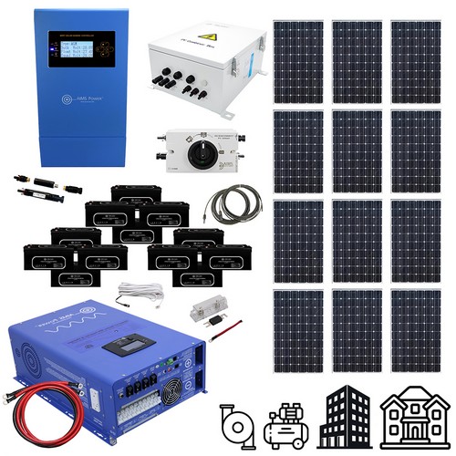(image for) Aims Power, RCOUTPOST, 3960 Watt, Inverter Charger 12000 Watt & 28.8 kWh 48V Battery | Complete Solar Power Kit for Large Off-Grid Applications & Unstable Power